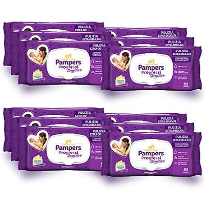Pampers Progressi Lingettes bébé 756 unités (12 paquets) - Lingettes idéales pour bébés peaux délicates - protège contre les irritations - formule hydratante nettoyage en profondeur - sans parfums