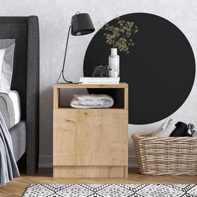 Hanah Home Elegant walnoot-nachtstand, 40 x 50 x 40 cm, 100% melamine gecoat deeltjesbord, 18 mm dik, stijlvolle opbergoplossing voor moderne slaapkamers