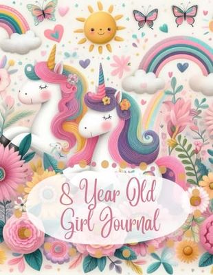 8 Year Old Girl Journal: Happy Birthday Notebook Wide Ruled: Cute Pink Diary for Girls to Keep Memories