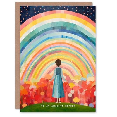 Artery8 Mother's Day Greeting Card Rainbow Magic Woman Stars Flowers For Mum