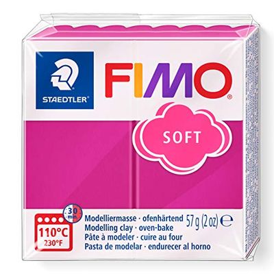 STAEDTLER 8020-22 FIMO Soft Oven-Hardening Polymer Modelling Clay - Raspberry (1 x 57g Block)