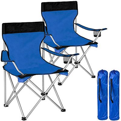 BAKAJI Couple Pliant Camping Chaises avec Sac Camping Mer Plage Chaise en Plein Air Pêche Polyester et Acier Inoxydable avec Porte Compartiment Boissons et Smartphones (Bleu)