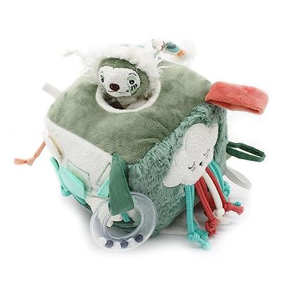 Les Déglingos - Chillos Le Sloth - Cubo de Actividades de Tela - Juguete con Sonido y Pantalla táctil para bebé - Juguete de Desarrollo - Regalo de Nacimiento - 12 cm - Verde