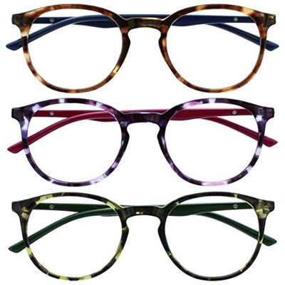 OPULIZE Met Reading Glasses 3 Pack Slim Round Frame Scratch Resistant Spring Hinges Brown Purple Green Mens Womens RRR60-256 +1.00