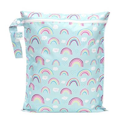 Bumkins Wetbag, wasbaar, herbruikbaar voor reizen, strand, zwembad, kinderwagen, luiers, vuile gymkleding, natte badpakken, toiletartikelen, 30 x 35 cm, Blauw Regenbogen