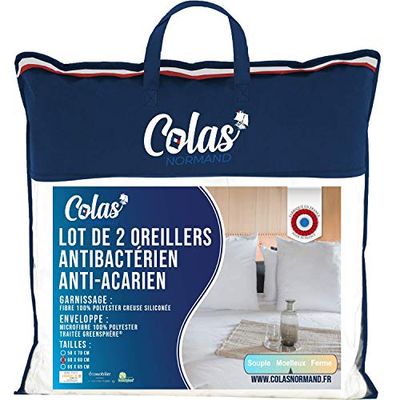 COLAS NORMAND - Set med 2 antikvalster och antibakteriella kuddar - fluffiga - 60 x 60 cm - långvarig verkan - perfekt hygien - mjuk och bekväm - fransk tillverkad, vit