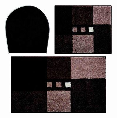 Linea Due Tappetino da Bagno 3D, Ultra Morbido e Assorbente, Antiscivolo, 5 Anni di Garanzia, MERKUR, Set da 3 Pezzi Coperchio del WC, 40x50+50x80 cm, Marrone