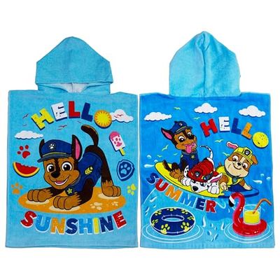 Character World Paw Patrol, asciugamano poncho con cappuccio, super morbido, fantastico design estivo, accappatoio perfetto per casa, bagno e spiaggia, blu, 115 x 50 cm