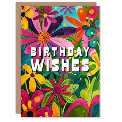 Artery8 Flower Power Daisies Colourful Floral Folk Art For Her Woman Birthday Card