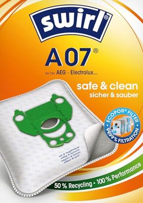Swirl A07 MicroPor Plus Bags for AEG, Electrolux, Progress and Volta Vacuum Cleaners Pack of 10 + 2 Filters, Fleece