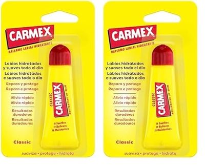 Carmex Bálsamo Labial, Tubo Clásico, 10g. Hidrata, protege, repara, calma y suaviza los labios. (Paquete de 2)