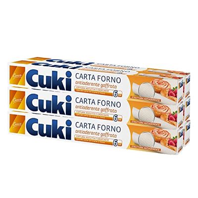 Cuki Carta Forno Antiaderente Goffrata, Cottura Asciutta e Croccante, h 33 cm, 6 Confezioni da 6 metri