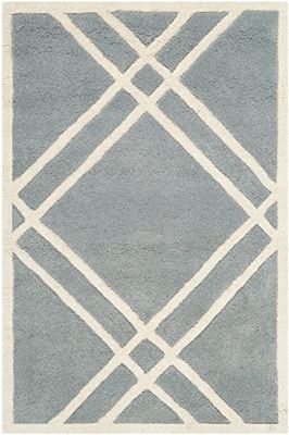 SAFAVIEH Tapis Contemporain Pour Salon, Salle à manger, Chambre à coucher - Chatham Collection, Tapis à poil court, Bleu et Ivoire, 91 X 152 cm