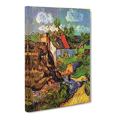 Vincent Van Gogh Houses Auvers Classic Painting Canvas Wall Art Print Ready to Hang, Framed Picture for Living Room Bedroom Home Office Décor, 24x16 Inch (60x40 cm)