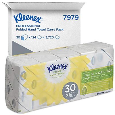 Kleenex Ultra Toallas secamanos interplegadas 7979: 30 paquetes x 124 hojas de 2 capas, blancas (3720 en total)