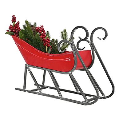 Helt elegant liten röd metall vintage jultomte släde släde prydnad jul bord dekoration julpynt