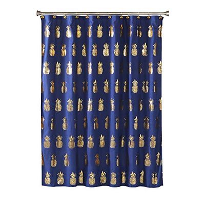 SKL HOME by Saturday Knight Ltd. Förgylld ananas tyg duschdraperi, marinblå/guld, 182 x 183 cm
