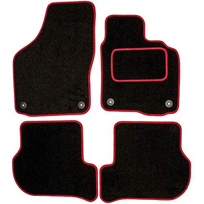 Sakura DD0471RD Tailored Car Mats Black Carpet, Red Trim, Carpet Heelpad
