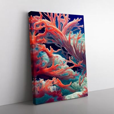 Magnificent Coral Orange, Purple, Grey Canvas Wall Art Print Ready to Hang, Framed Picture for Living Room Bedroom Home Office Décor, 76x50 cm (30x20 Inch)
