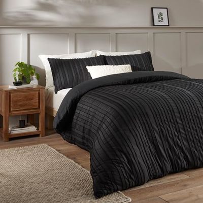 Duvet Day Copripiumino Harrison Stripe - Design minimale trapuntato con tessuto morbido al tatto e finitura di facile manutenzione (Nero - Singolo)