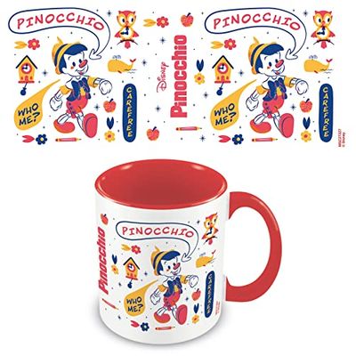 Tazza Disney Pinocchio (Who Me? Design) 311,8 g in ceramica bianca, rosso acceso, manico rosso brillante - Prodotti ufficiali