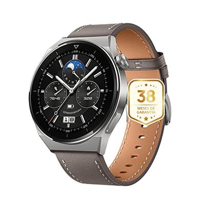 HUAWEI Watch GT 3 Pro 46 mm smartwatch, titanium behuizing, saffier-wijzerplaat, bewaking van zuurstofverzadiging en hartslag, lange batterijduur, grijze leren armband