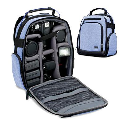 USA Gear Zaino Fotografico Borsa Fotografica con Divisori Accessori Personalizzabili, Conservazione per Obiettivo e Altri Accessory, Supporto Posteriore Confortevole, Custodia per Reflex - Blu