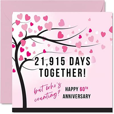 Grappige diamanten verjaardagskaart voor vrouw of echtgenoot - 21915 dagen samen - I Love You cadeaus, gelukkige 60e huwelijksverjaardag kaarten voor partner, 145 mm x 145 mm wenskaarten voor zestigste jubilea
