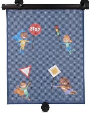 cartrend HERO Sun Protection Roller Blind, Protects Against Heat and UV Rays, with Suction Cup, Colourful Design for Children, Set of 2, Blue