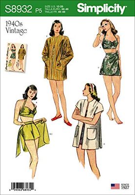 Simplicity US8932P5 Patron de Couture S8932 pour Femme, Haut de Bikini, Short, enveloppe, Jupe et Manteau, Papier, Blanc, Divers