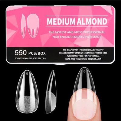 Diboniur 550st Falska Naglar Nagelspetsar i Akryl, 11 Storlekar Tydliga Gel Nageltips för nageltekniker, nybörjare och nagelkonstsalonger, Nagelförlängningar, Heltäckande Spikspetsar, Medium Mandel