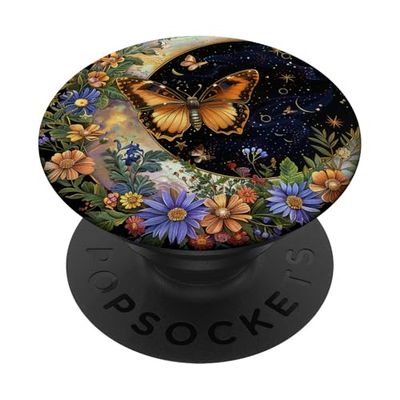 Celestial Butterfly Moon Black PopSockets PopGrip Adhesivo