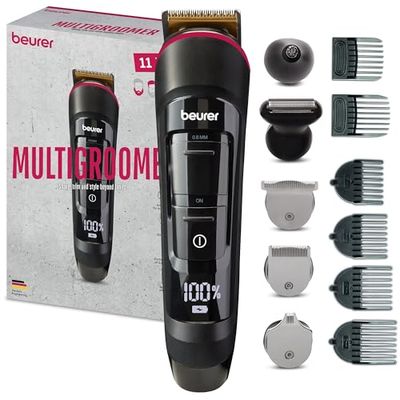 Beurer MN9X Multigroomer, pour tondre & raser tout le corps, 11 accessoires de haute qualité (tondeuse à barbe, à cheveux, pour oreilles et nez, bodygroomer), étanche, fonctionne sur batterie