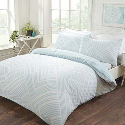 Sleepdown Randigt geometriskt ankägg vändbart lättskött påslakan täcke sängkläder set med örngott – kung (220 cm x 230 cm), bomullsblandning, ankägg