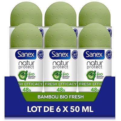 SANEX - Deodorante a sfera Natur Protect Fresh Efficacy - Deodorante per uomo e donna - Estratto di bambù biologico e polvere di bambù naturale - Protezione antiodore 48h - Vegan - Set di 6 x 50 ml