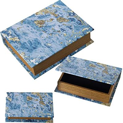 DRW Lot de 3 caisses livre en bois MDF et toile polyester avec plusieurs dessins 30 x 24 x 8 cm, 24 x 18 x 6 cm et 18 x 12 x 4 cm
