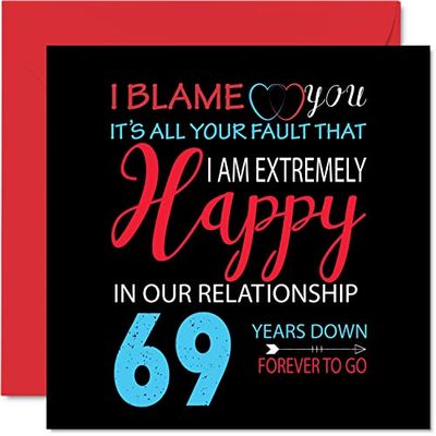 Funny 69th Anniversary Card for Husband Wife - Your Fault I'm Extremely Happy - Happy 69th Wedding Anniversary Card for Partner, 145mm Greeting Cards Anniversaries