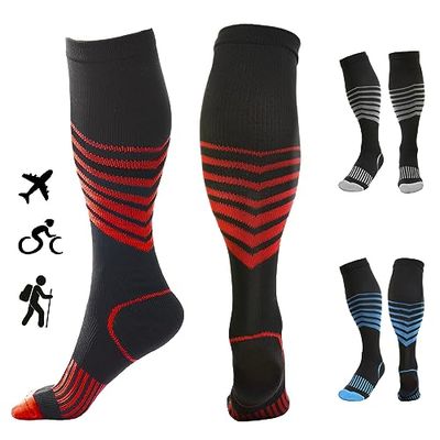 Kreori Hombre compresión Deportivas, largas, trombosestruempfe, Deporte, Medias de Apoyo, Vuelo médico, Rojo-1 Par, S/M