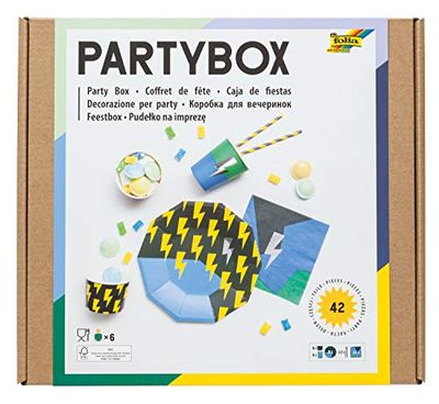 folia 45303 partybox pojkar, 42 delar (för cirka 6 personer), vacker bordsutrustning för födelsedagar, fester och många andra tillfällen