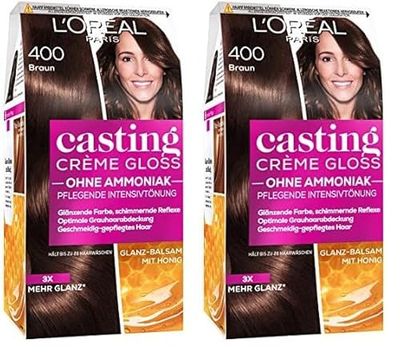 L'Oréal Paris Coloration sans ammoniaque et sans silicone - Coloration intense nourrissante avec baume brillant et réflexe - Couleur pour cheveux - N°400 marron (Lot de 2)
