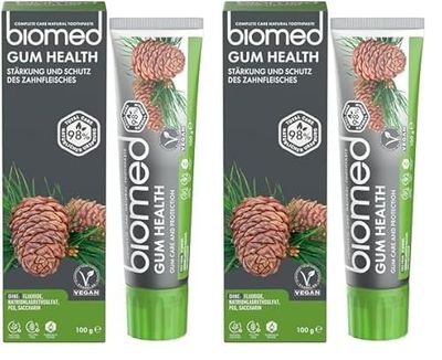 Biomed Gum Health 98% Dentifricio naturale | Rinforza e protegge la gengiva | Oli essenziali di salvia eucalipto rosmarino e cedro, vegano, privo di SLES 100 g (Confezione da 2)