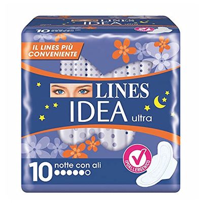 Lines Idea Ultra Assorbenti Notte con Ali, 10 Pezzi