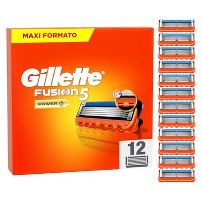 Gillette Fusion 5 Power LAMETTE DA BARBA, 12 RICAMBI da 5 Lame, Rasatura Scorrevole con Striscia Lubrificante, Fino a 1 MESE DI RASATURA con 1 Lametta