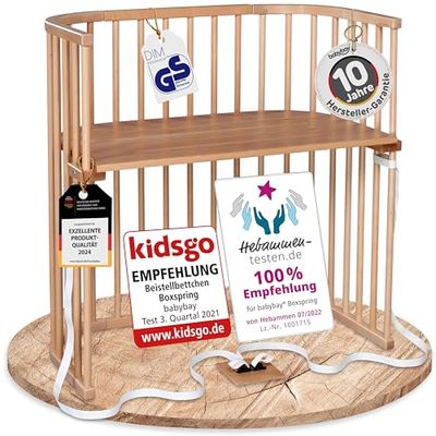 Babybay Boxspring Berço colecho babybay de madeira maciça de faia/cama infantil infinitamente ajustável em altura e ecológica/berço que cresce com a criança, lacado natural
