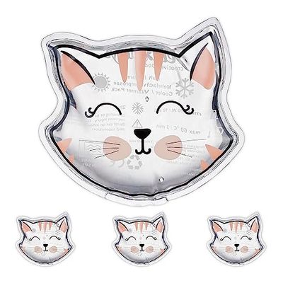 Relaxdays Ghiaccio Gel Termico, Set 4 Pad Terapia Caldo Freddo, Cuscinetto Refrigerante, Gatto HxL 10x11 cm, Trasparente