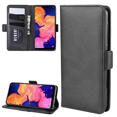Carcasa de telefono Wallet Stand Funda de Cuero for teléfono Celular for Galaxy A10, con Billetera y Soporte y Ranuras for Tarjetas (Negro) (Color : Negro)