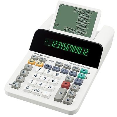 Sharp EL-1501 - Calculadora de Escritorio (Pantalla LCD de 12 dígitos y 5 líneas, Funciona con Pilas, 150 x 62 x 228 mm), Color Blanco