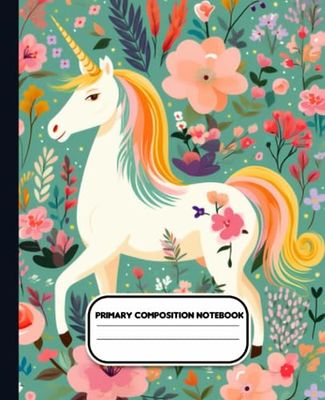 Primary Composition Notebook: Unicorn Primary Story Journal: Dotted Midline and Picture Space , Grades K-2 Composition School Exercise Book , 110 Page