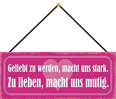 Schatzmix Blechschild Geliebt zu Werden Metallschild 27x10cm Deko Tin Sign mit Kordel Señal metálica, hojalata, Multicolor, 27x10 cm