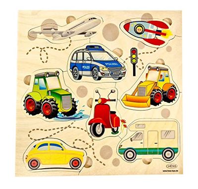Hess Holzspielzeug 14971 - Puzzle de Madera, Motivo vehículos, Hecho a Mano, para niños a Partir de 3 años